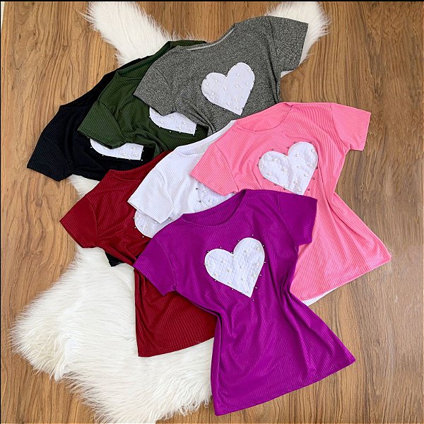 Blusa Canelada Aplicação (Diversas Cores)