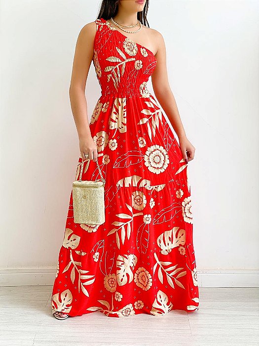Vestido Ombro Único Estampado