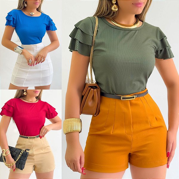 Blusa Canelada Manga Curta