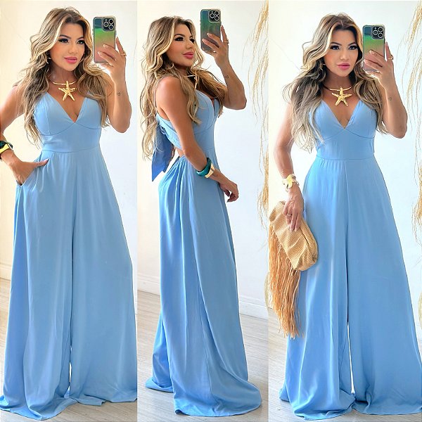 Macacão Longo Pantalona De Alça