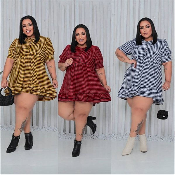 Vestido Curto Xadrez Plus Size