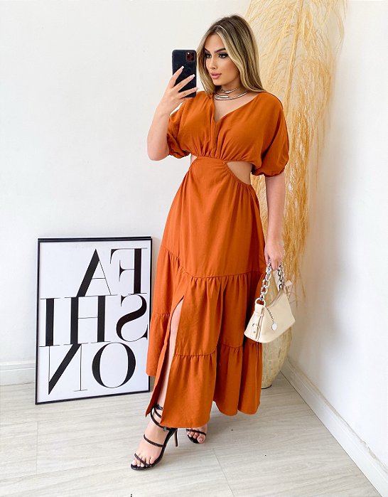 Vestido Longo Manga Curta