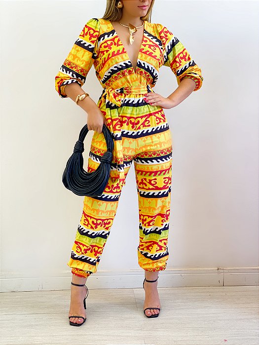 Macacão Jogger Estampado Poliamida