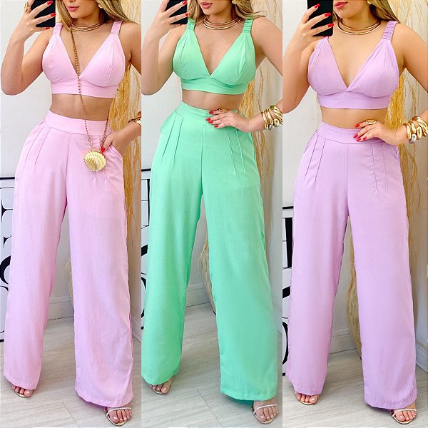 Conjunto De Calça Pantalona Viscolinho