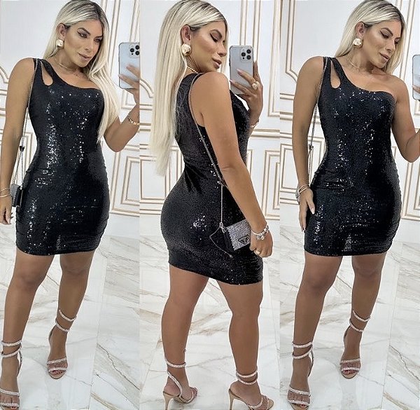 Vestido Curto Ombro Paetê