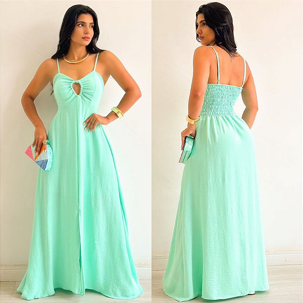 Vestido Longo Alça Detalhe Busto