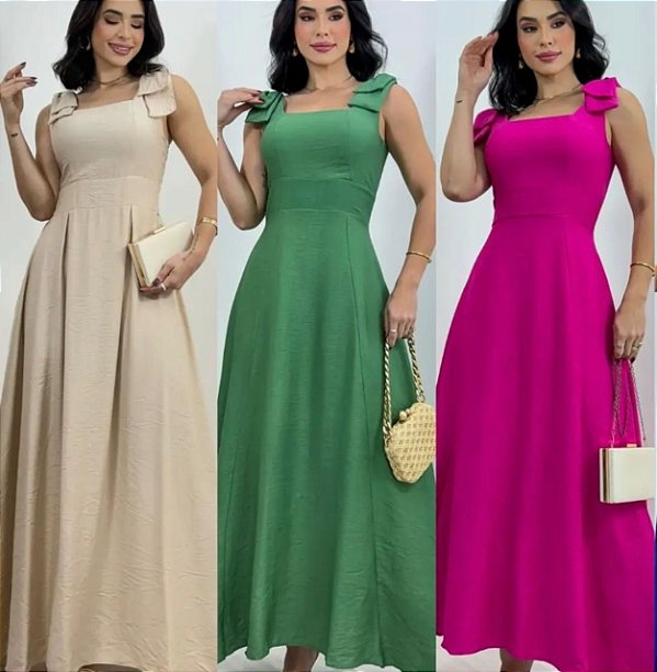 Vestido Longo Alça De Laço