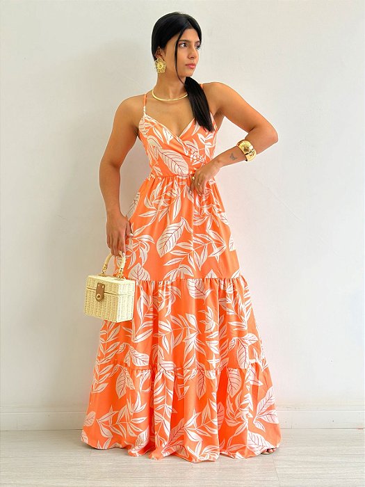 Vestido Longo Estampado De Alça