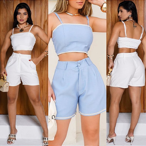 Conjunto De Shorts & Cropped De Linho