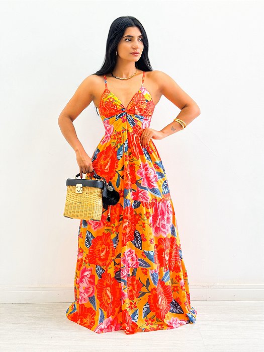 Vestido Longo Estampado De Alça