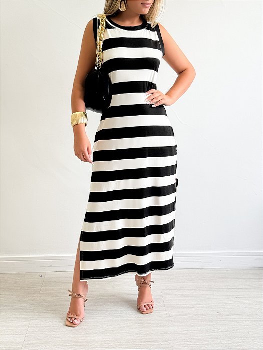 Vestido Longo Listrado Viscolinho