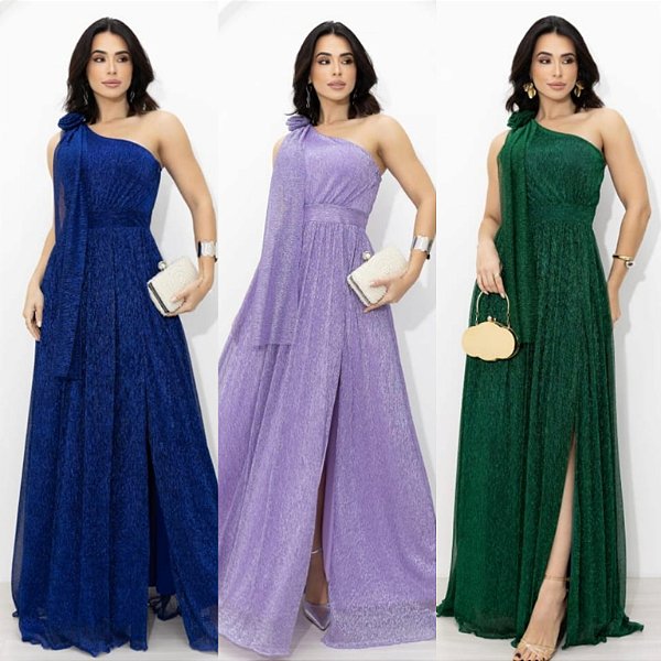 Vestido Longo Ombro Único Com Flor
