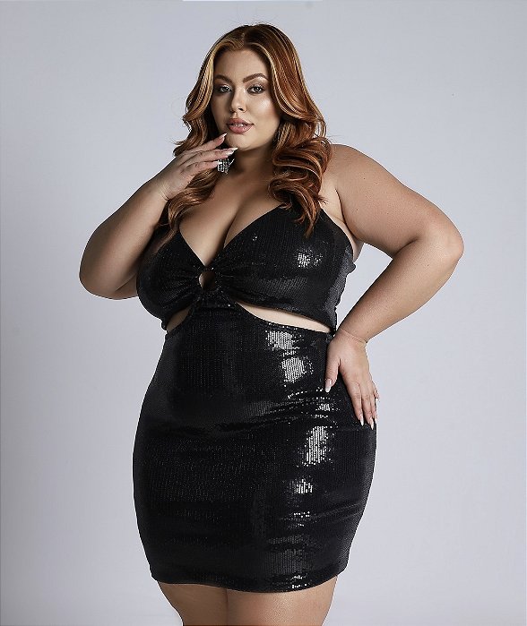 Vestido Paetê Com Argola Plus Size