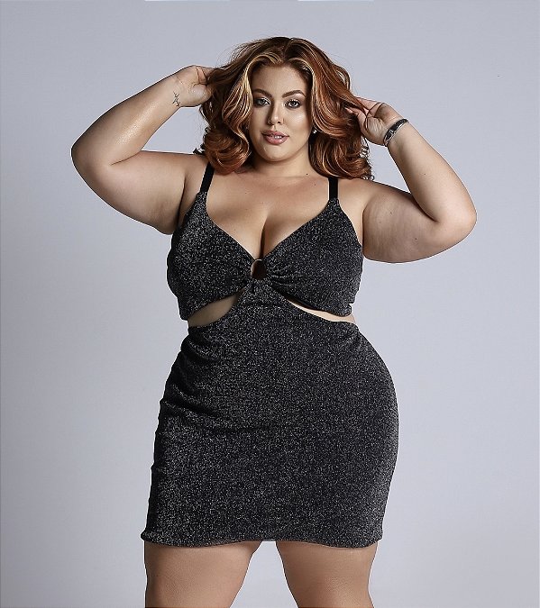 Vestido Lurex Com Argola Plus Size