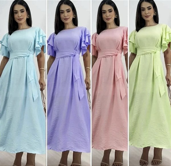Vestido Longo De Manga Curta