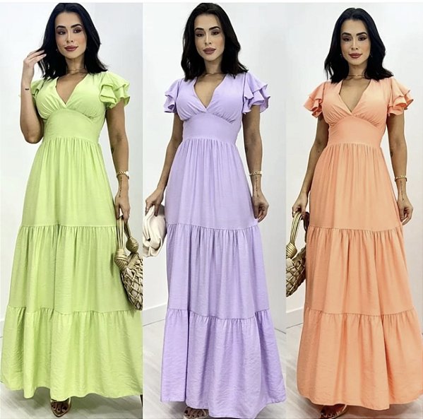 Vestido Longo De Manga Curta