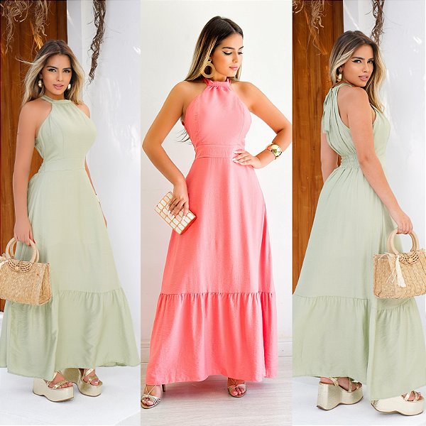Vestido Longo De Gola