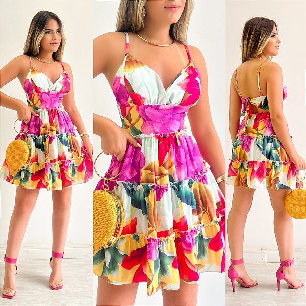 Vestido Curto De Alça Estampado