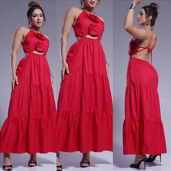 Vestido Longo Com Rosa