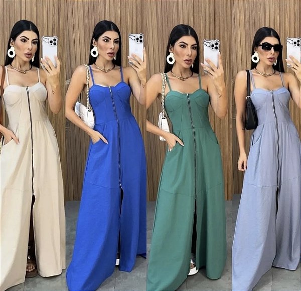 Vestido Longo De Alça Com Zíper