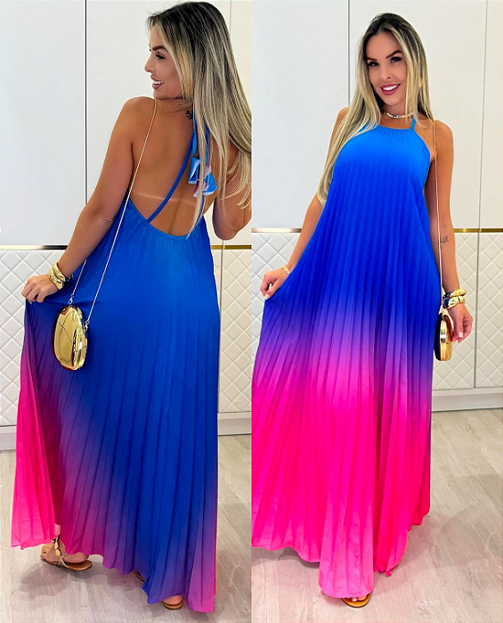 Vestido Longo Plissado Tie Dye