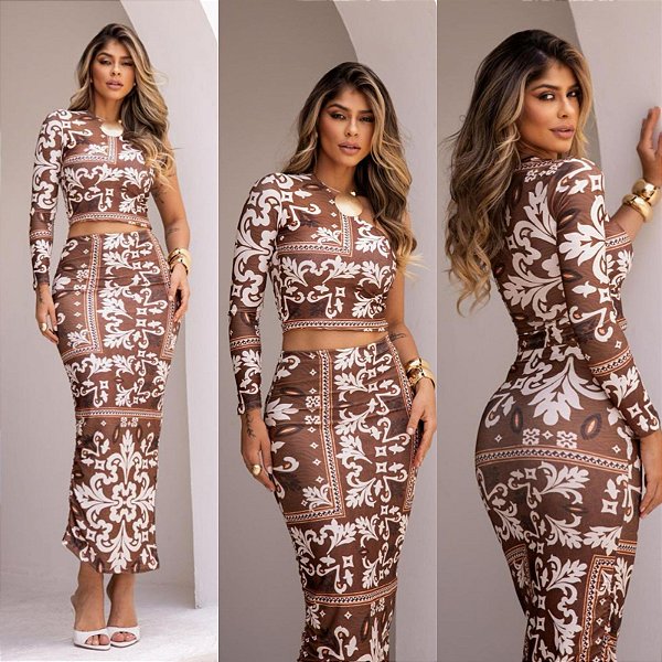 Conjunto Ombro Único Estampado Poliamiada