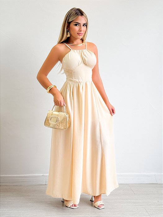 Vestido Longo De Alça Linho