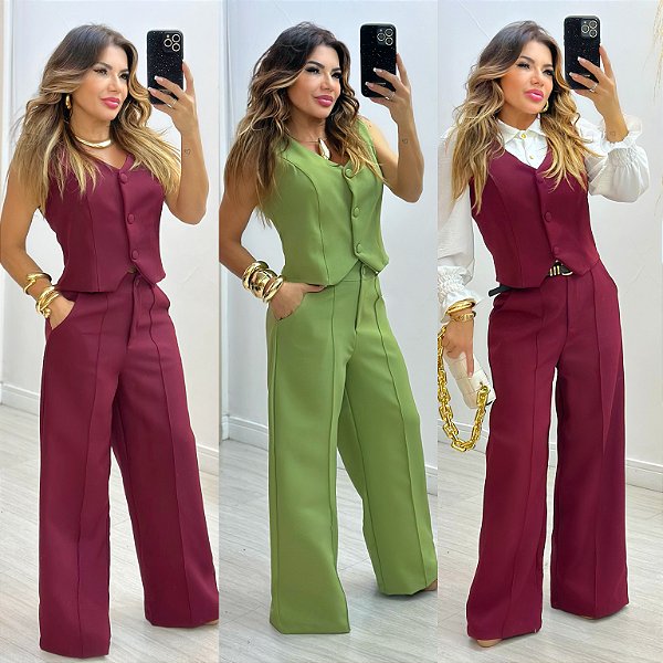 Conjunto De Calça & Colete Botão Forrado