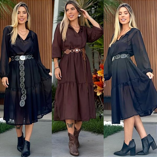 Vestido Midi Manga Longa