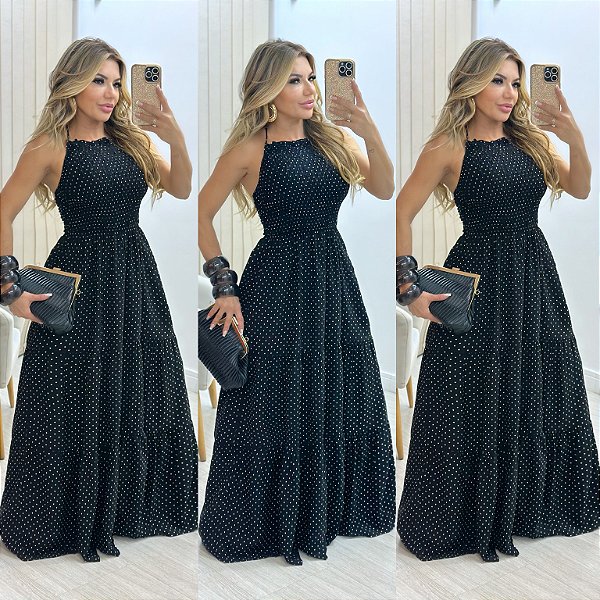 Vestido Longo Viscolinho Poá