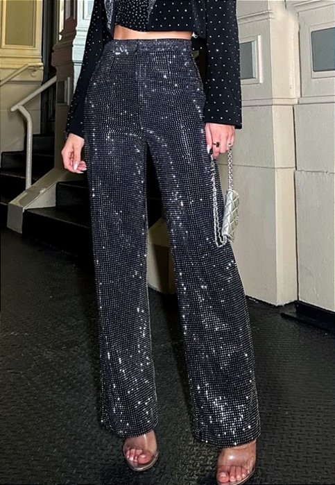 Calça Pantalona C/ Pedraria