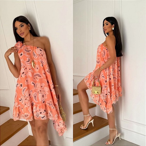 Vestido Curto Estampado Ombro Único