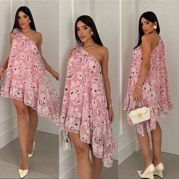 Vestido Curto Estampado Ombro Único