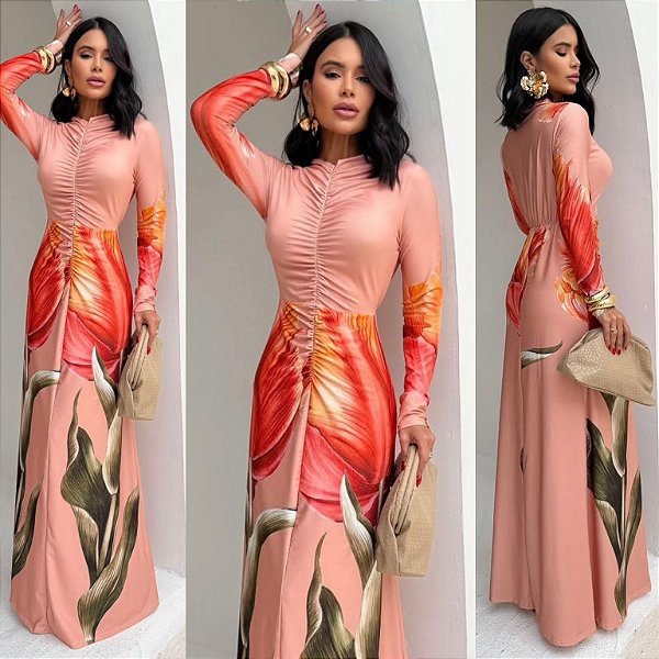 Vestido Manga Longa Estampado