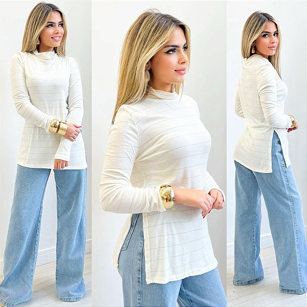 Blusa Manga Longa De Gola
