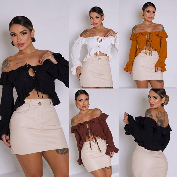 Blusa Manga Longa De Babado