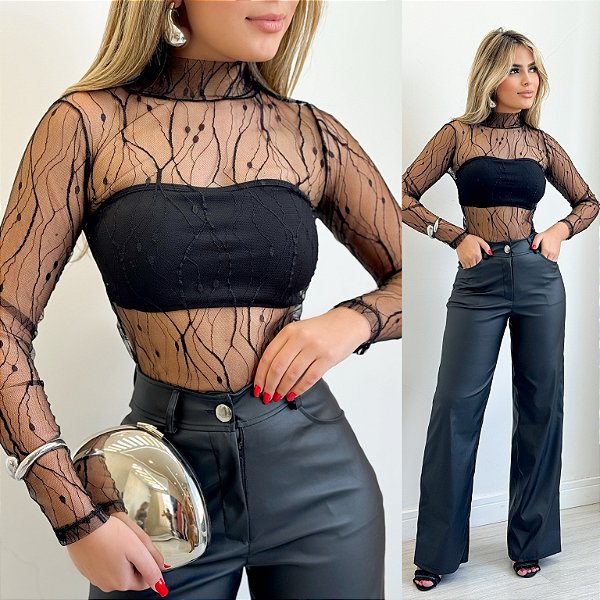 Body Manga Longa Renda