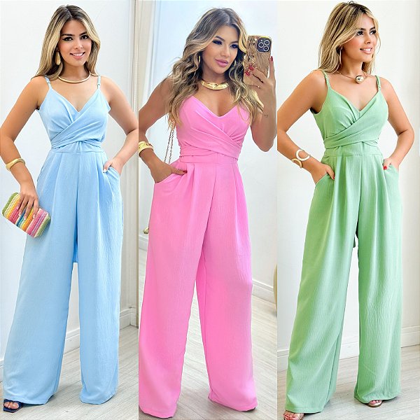 Macacão Longo Transpassado De Alça