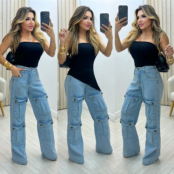 Calça Jeans Cargo