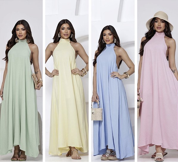 Vestido Longo De Gola