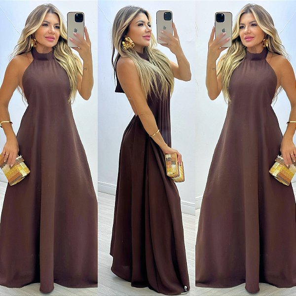 Vestido Longo De Gola