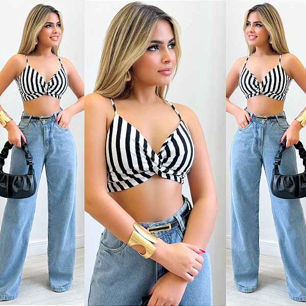 Cropped De Alça Listrado