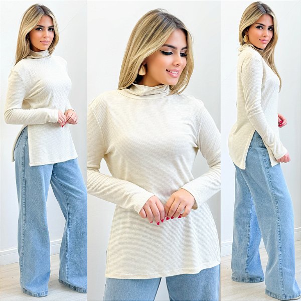 Blusa Manga Longa De Gola