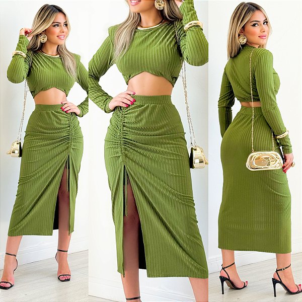Conjunto De Cropped & Saia Longa