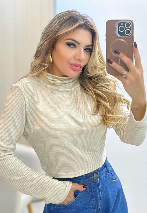 Cropped Manga Longa De Gola