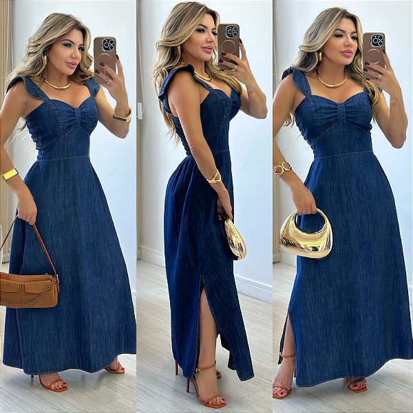 Vestido Longo De Alça Jeans