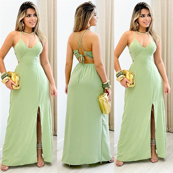 Vestido Longo De Alça C/ Fenda