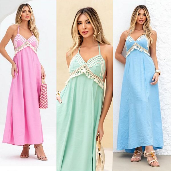 Vestido Longo De Alça C/ Bordado