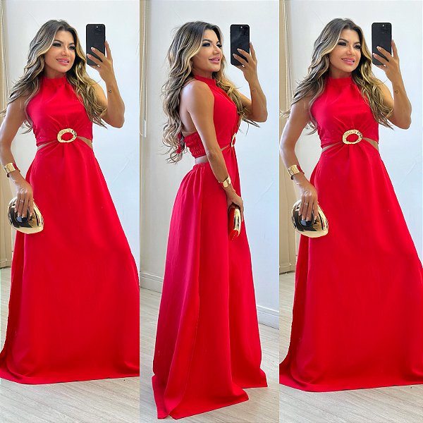 Vestido Longo De Gola