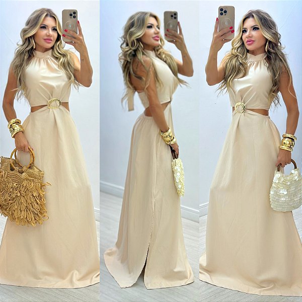 Vestido Longo De Gola
